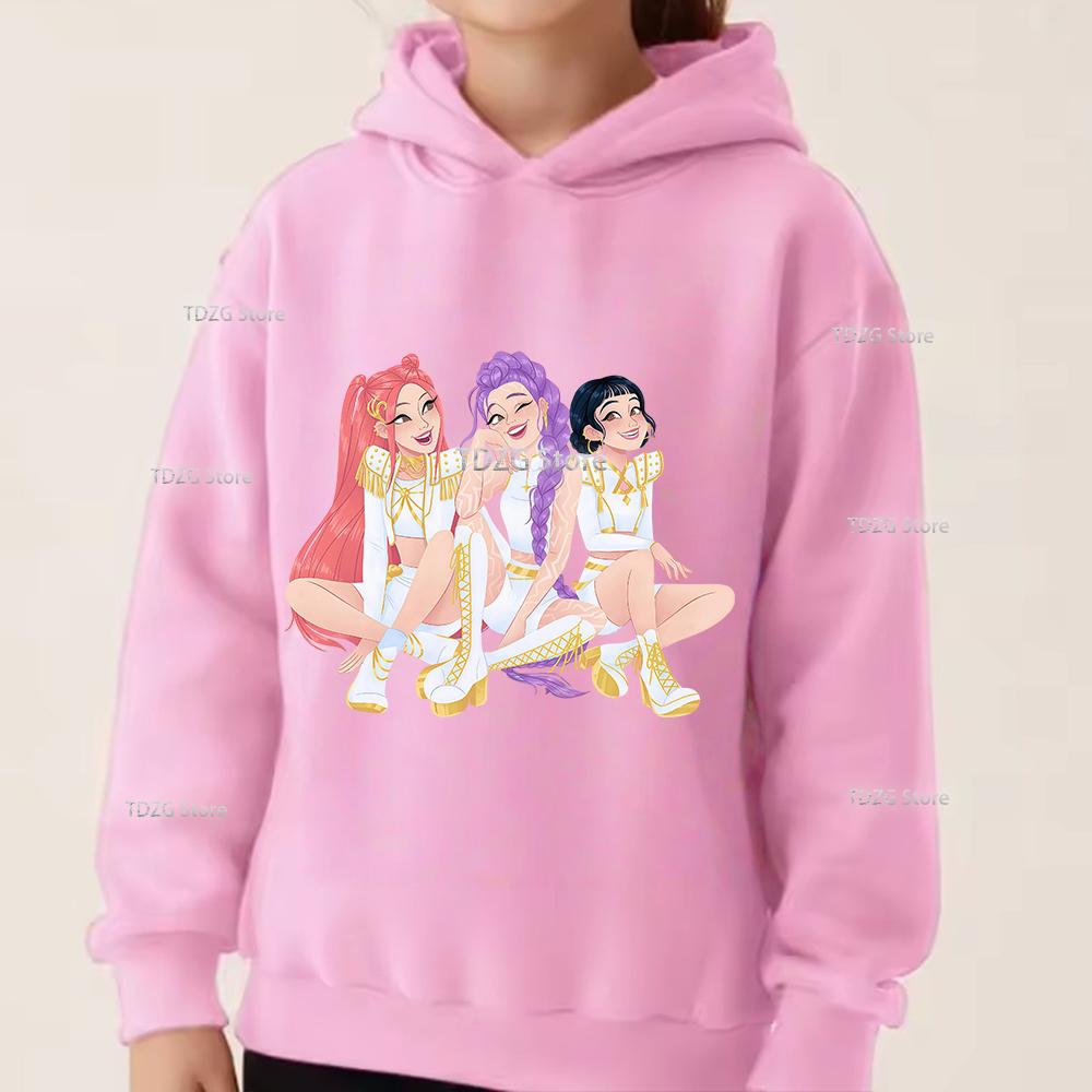 Fashion Girl Group KPop Devil Hunter Print Casual Sports Boy Girl Fleece Pullover Hoodie Autumn Children Long Sleeved Clothing