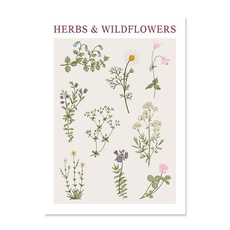 Boho Dried Plants Flowers Herbs Beach Waves Landscape Poster Canvas Painting Wall Art Print Pictures for Living Room Home Decor