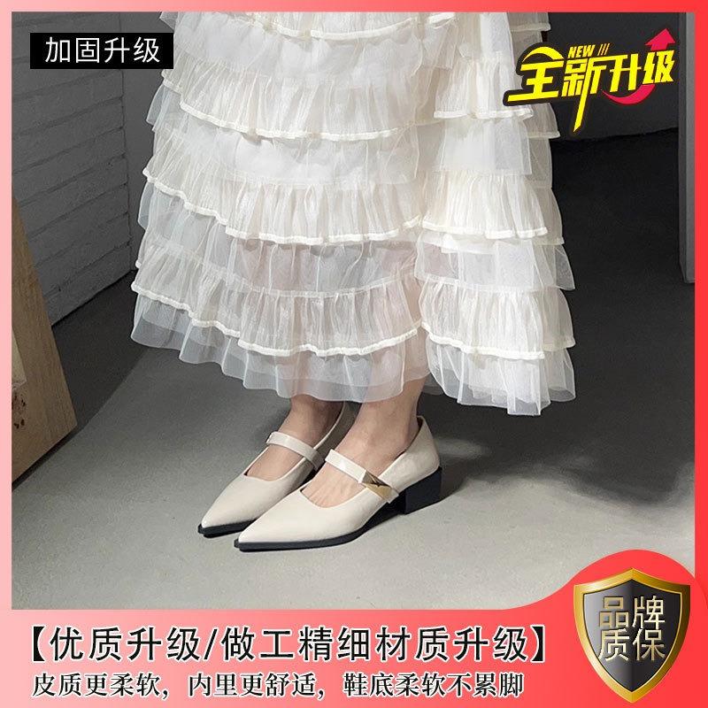 Low-heeled Commuter Shoes Women's New Models Are Not Tired, Pointed Metal Word with Mary Jane Shoes