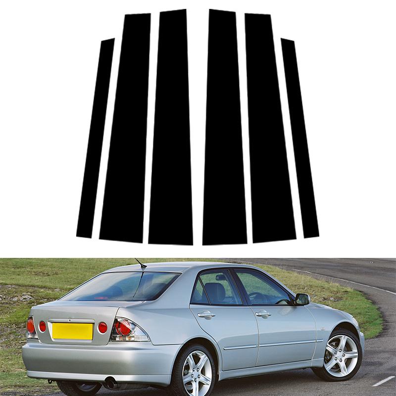 6Pcs Fit For Lexus IS 1999-2005 Glossy Black Car Door Window Center Column Middle BC Pillar Post Cover Mirror Effect Trim