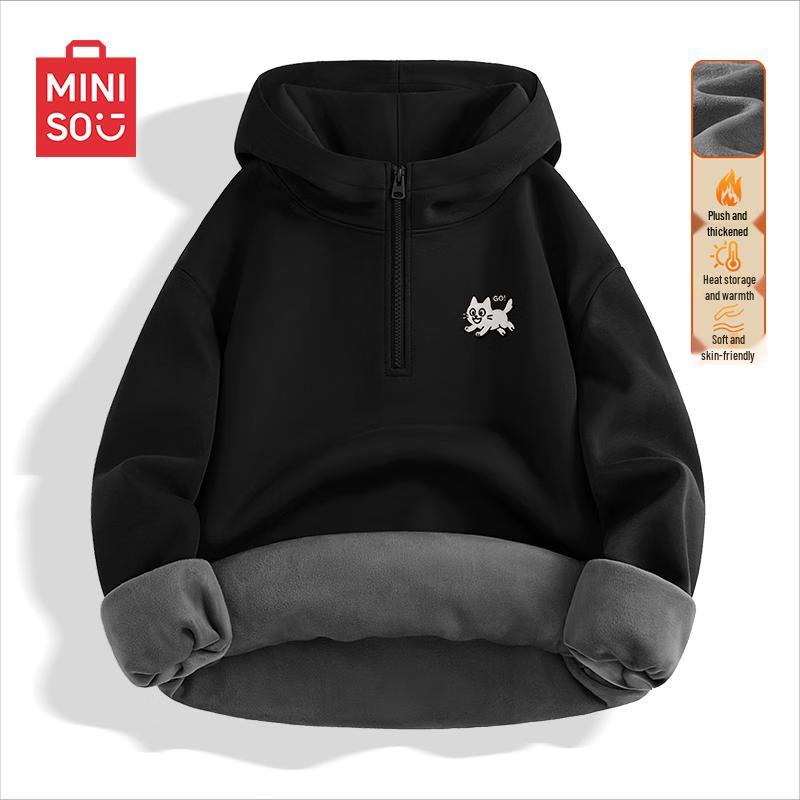 MINISO Men's Fleece-Lined Half-Zip Hooded Sweatshirt