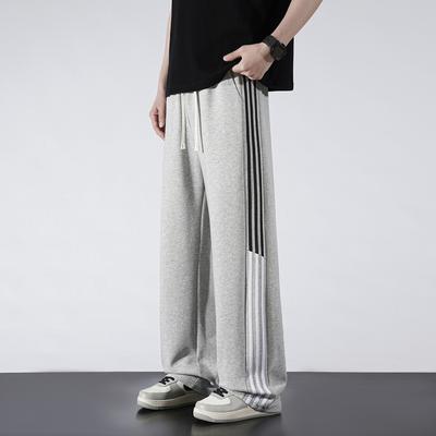 Summer Thin Men's Casual Long Pants Hong Kong Style Loose Wide-leg Versatile Trendy Brand Three-bar Straight Sweatpants