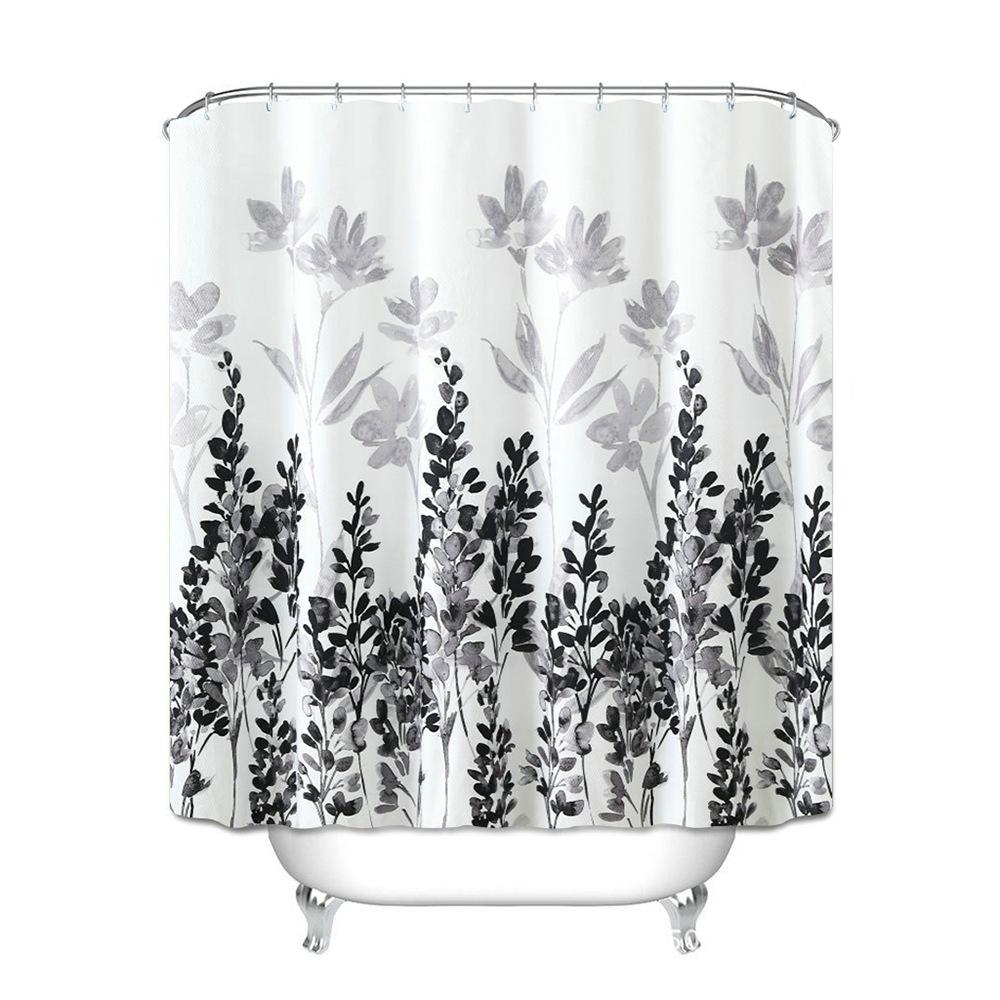 Floral Shower Curtain Waterproof Fabric Shower Curtain 180*180cm with 12 Hooks for Home Hotel Bathroom