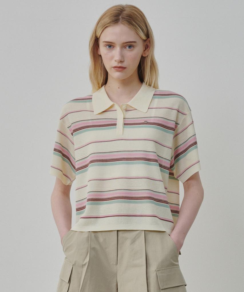 Ollibeudeollibeu Linen Blend Collared Striped Pullover Ok6Mp4740