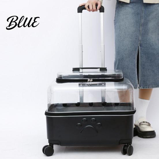 Wheeled Pet Carrier Strap Breathable Trolley Case Wheels Transparent Cat with Convenient Shoulder Holes Large