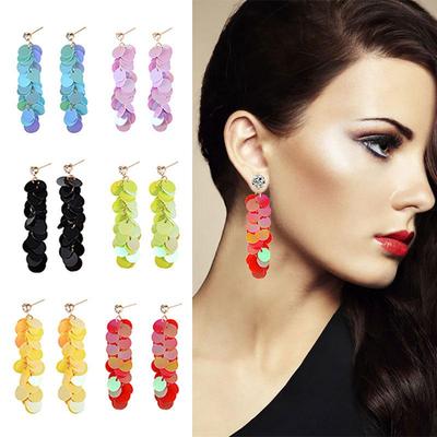 Fashion Temperament Multi-layer Color Sequin Earrings Long Tassel Earrings Wild Personality Earrings KTJ