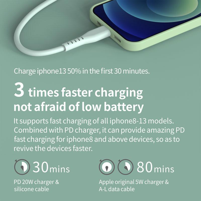 Hot Selling MFi Certified Silicone TPE Braid Type C for Fast Charging Cable PD Data Transfer for IPhone/Earphone