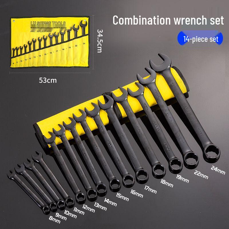 14-Piece Plum Blossom Open-End Double Wrench Set with Hanging Bag