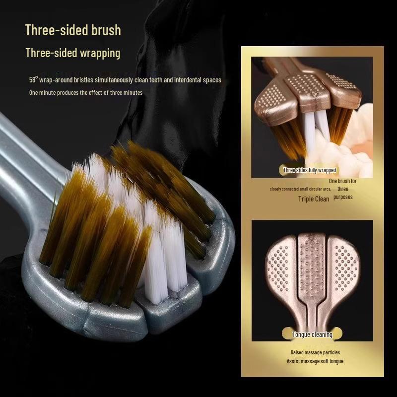 Three-Sided Soft Bristle Toothbrush for Men & Women - Wrap-Around Design, Dead Angle Cleaner, Family Pack