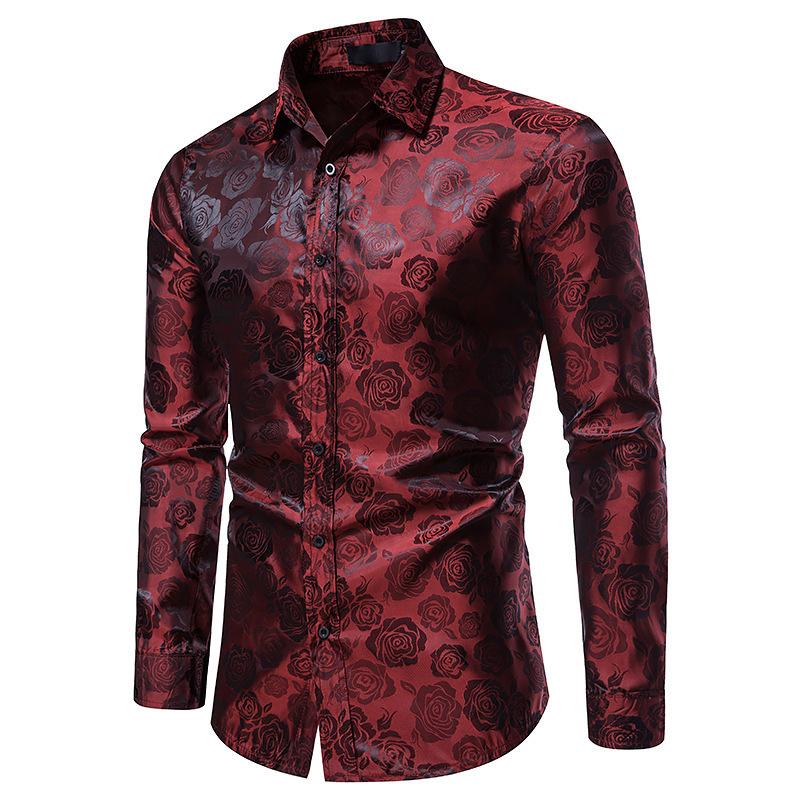 Uzun kollu Moda Gül Baskı Gömlek İnce Resmi Günlük Erkek İlkbahar ve Sonbahar Erkek Yeni Üstleri
