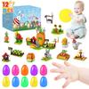 12Pcs Prefilled Easter Eggs Easter Basket Stuffers Colorful Easter Egg Filler with Building Blocks for Boy Girls Easter Egg Gift