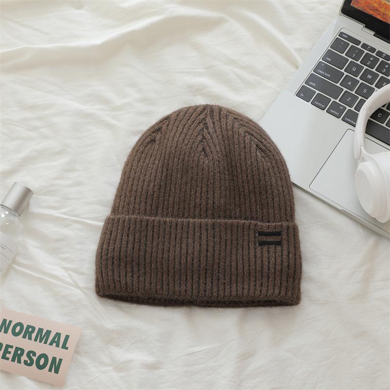 Simple Letter Embroidery Knitted Hat for Women Plus Velvet Thickened Woolen Hat Letters for Men and Women