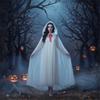 Elegant Transparent Witch Costume Cloak for Adults Teens Halloween Party Role Play Dressing Up