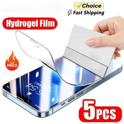 5Pcs Full Cover Hydrogel Film For iPhone 13 12 11 14 15 Pro Max Screen Protector For iPhone 16 PRO XR XS MAX 7 8 Plus Not Glass