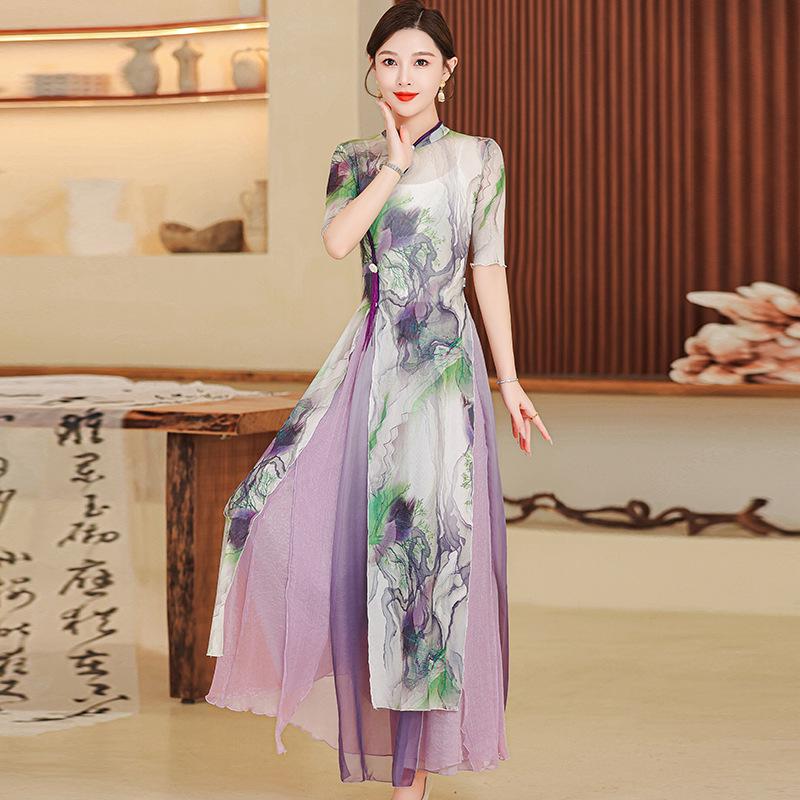 Enhanced Chinese Cheongsam Dress: Slim Fit Classical Dance Costume for Stage Performance