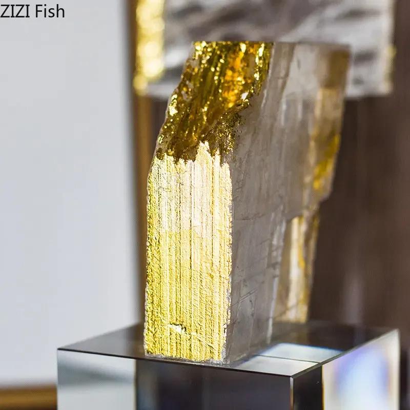 Minimalist Natural Crystal Ore Flower Crafts Ornaments Living Room Decoration Gold Plated Crystal Base Flower Furnishings
