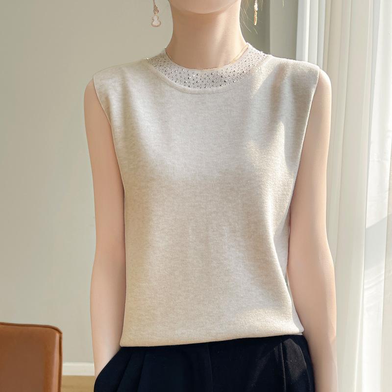 

24 Весна и лето новый тонкий имитация свитера женская вязаная базовая рубашка без рукавов жилет женский круглый вырез внутренний S