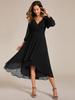 Ever-Pretty Women's Long Sleeve V-Neck Pleated High Low Chiffon Wedding Guest Dress
