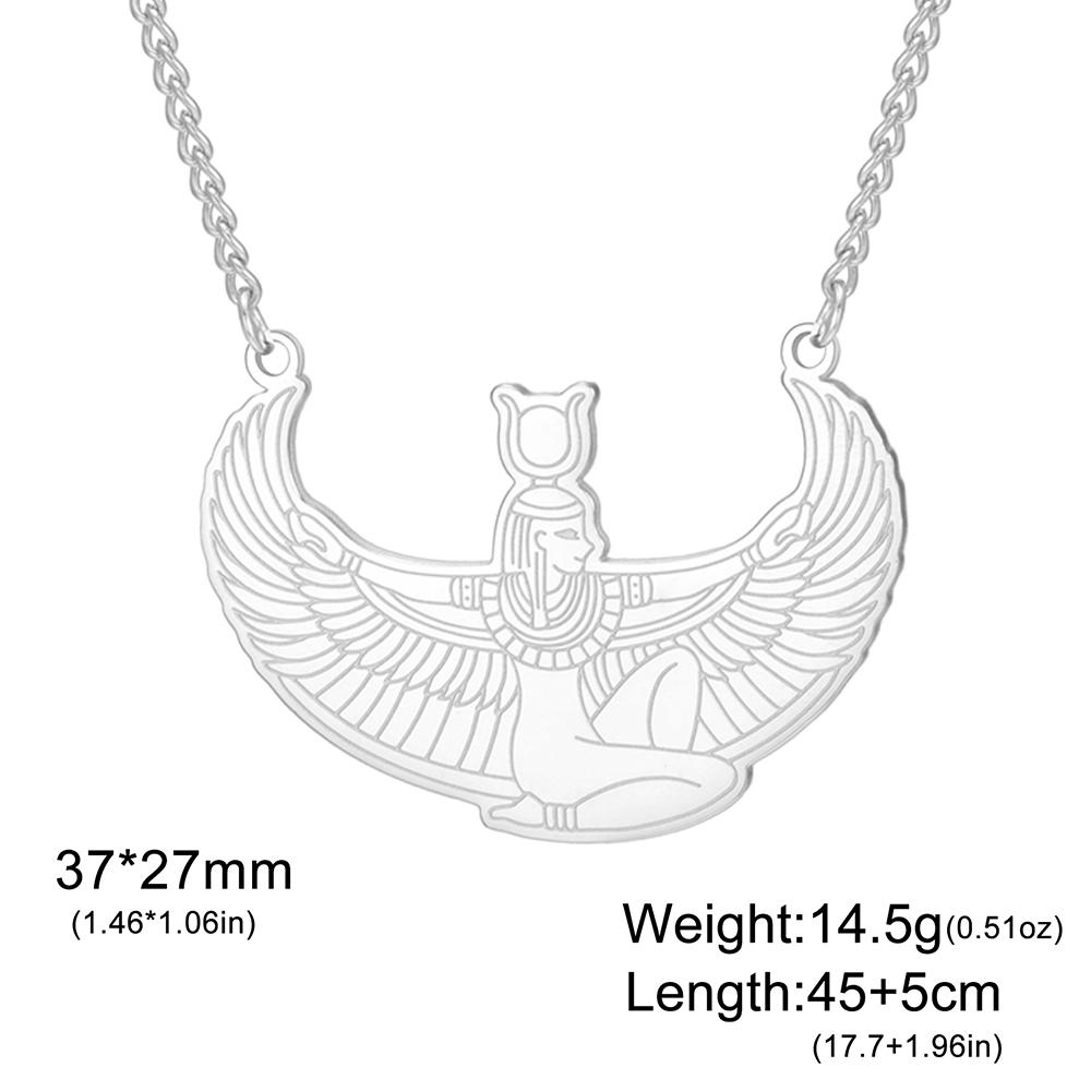 Egyptian Winged Goddess Hathor Pendant Necklace Ancient Mythology Protection Amulet Stainless Steel Women Jewelry