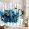 1 Piece Watercolor Blue Turtle Shower Curtain, Polyester Fabric, Machine Washable, Suitable For Bathroom Decoration