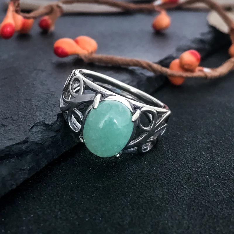 Кольцо из зеленого нефрита и циркония 8*10 мм, серебряное, женское, для помолвки, свадьбы, вечеринки, винтажное, изящное 6