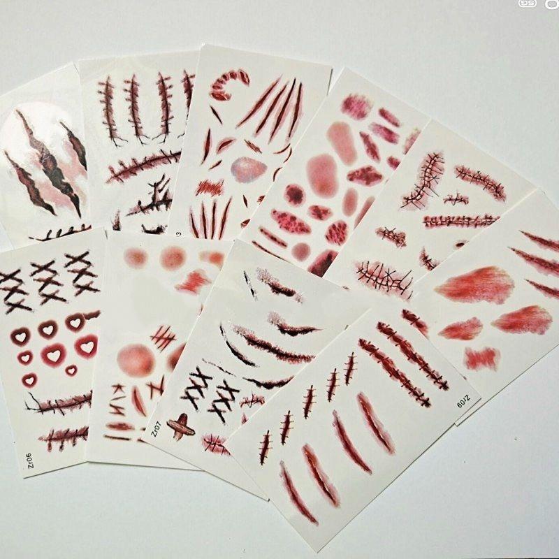 30 Pcs Halloween Face Tattoo Stickers Realistic Spider Web Bleeding Scar Design Easy Remove for Cosplay Masquerade Party
