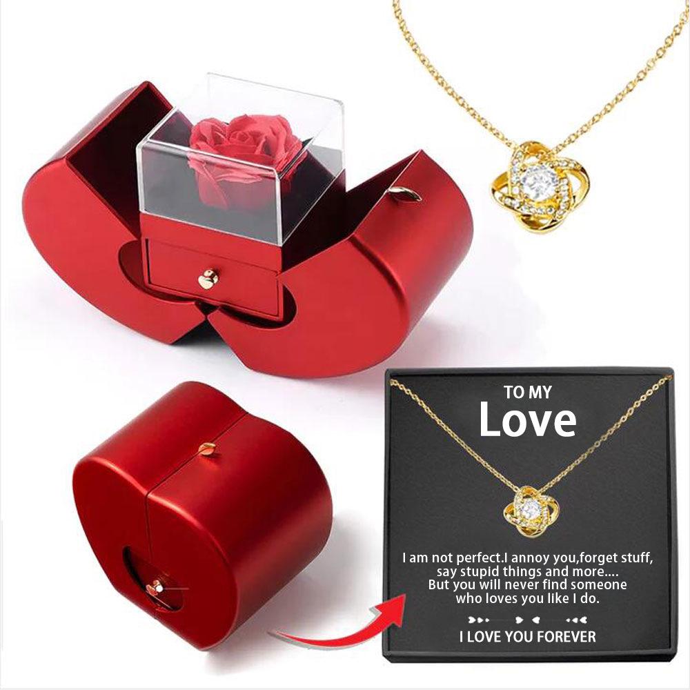 Four-Leaf Clover Necklace & Rose Gift Box Set for Qixi, Valentine's, and Christmas