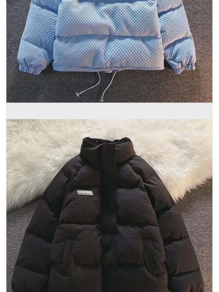 Hongkongská retro vaflová bavlněná bunda pro drobné ženy – Zimní volný střih, zateplený kabát se stojáčkem