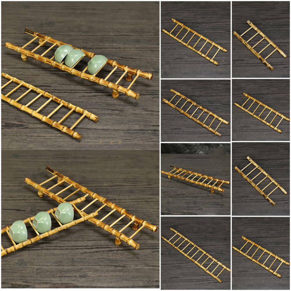 Multi-purpose Bamboo Ladder Cup Holder Yellow Tea Accessories  Desktop Ornament