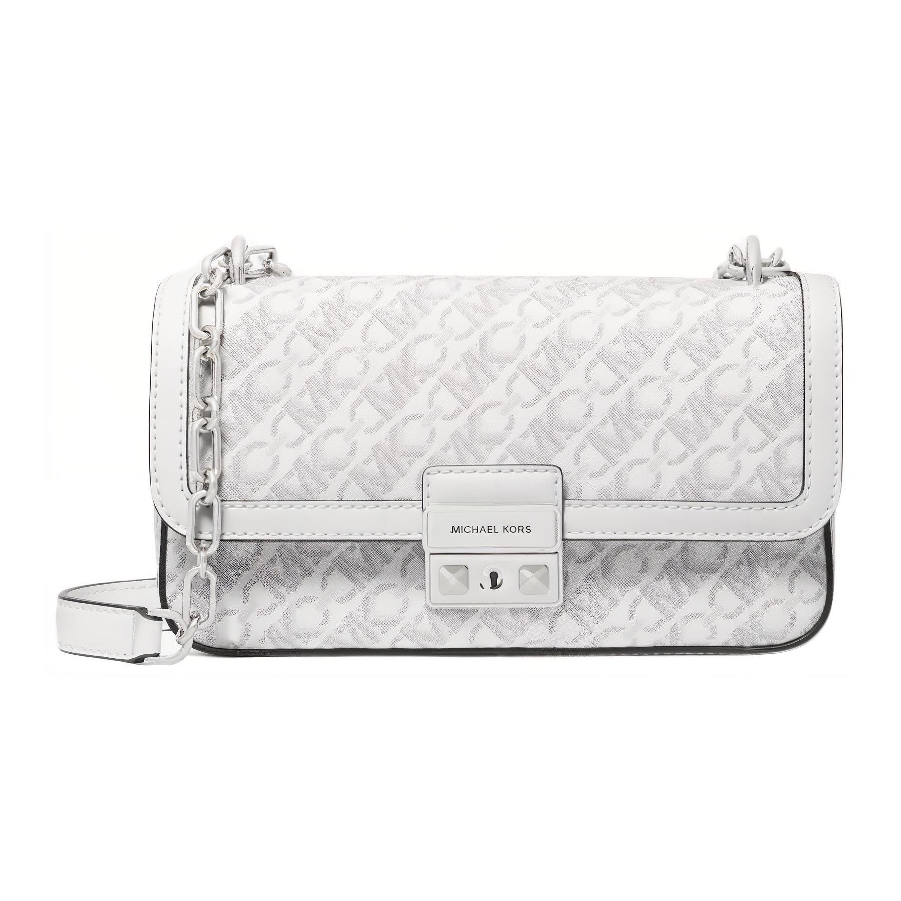 Michael Kors MK Tribeca Letter Print Faux Leather Shoulder Tote Bag Small Women bags White 30S4S2RL5V-101 Basic Set (Bag+Dust Bag)