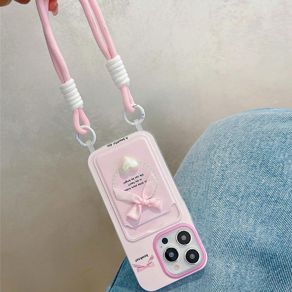 The New Pink Bow-Tied Love Phone Case With Lashing Available For The iPhone 15 14 13 12 11 Pro Max Creative Girl Phone Case