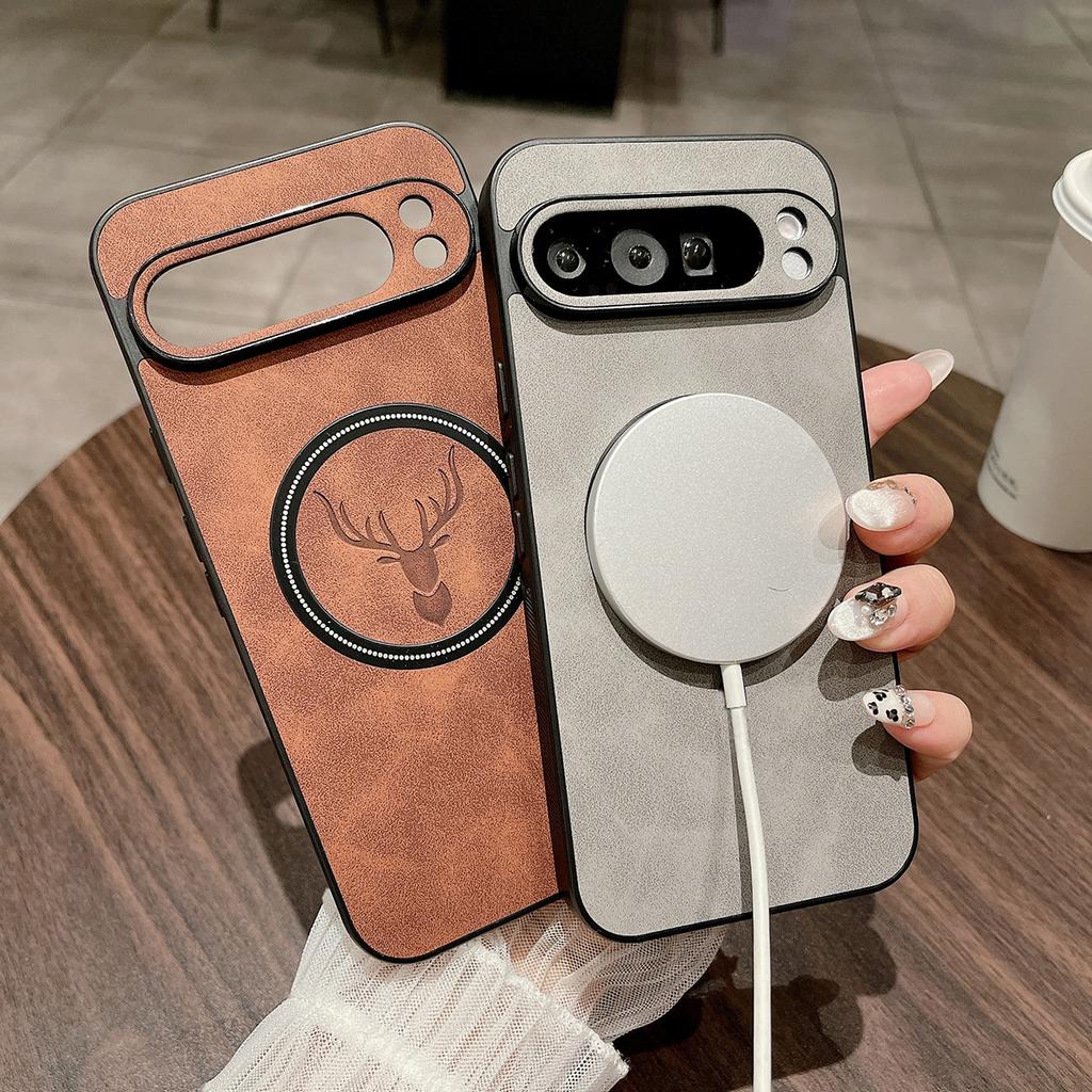 Deer Leather Protection Phone Case For Google Pixel 10A 10 Pro XL MagSafe Magnetic Wireless Charging Hard Cover Bumper