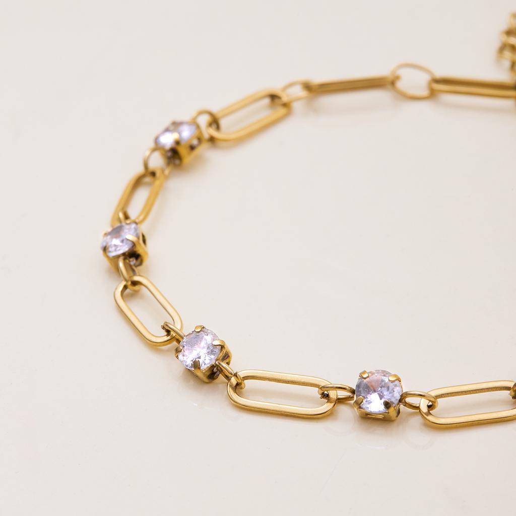 Youthway Minimalist Women Bracelet Gold Color Plated Stainless Steel Round White Zirconia Tennis Chain Jewelry Gift
