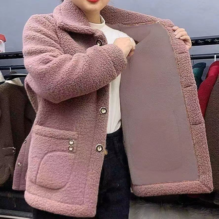 Autumn Winter Women Jacket Coat Elegant Jacket Women's Lapel Long Sleeve Imitation Lamb Wool Coat Thickened Single Warm Coat for Women
