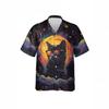 Men's Hawaiian Beach Shirt, Printed Funny Cat T-Shirt Button-Up Holiday Shirt Streetwear