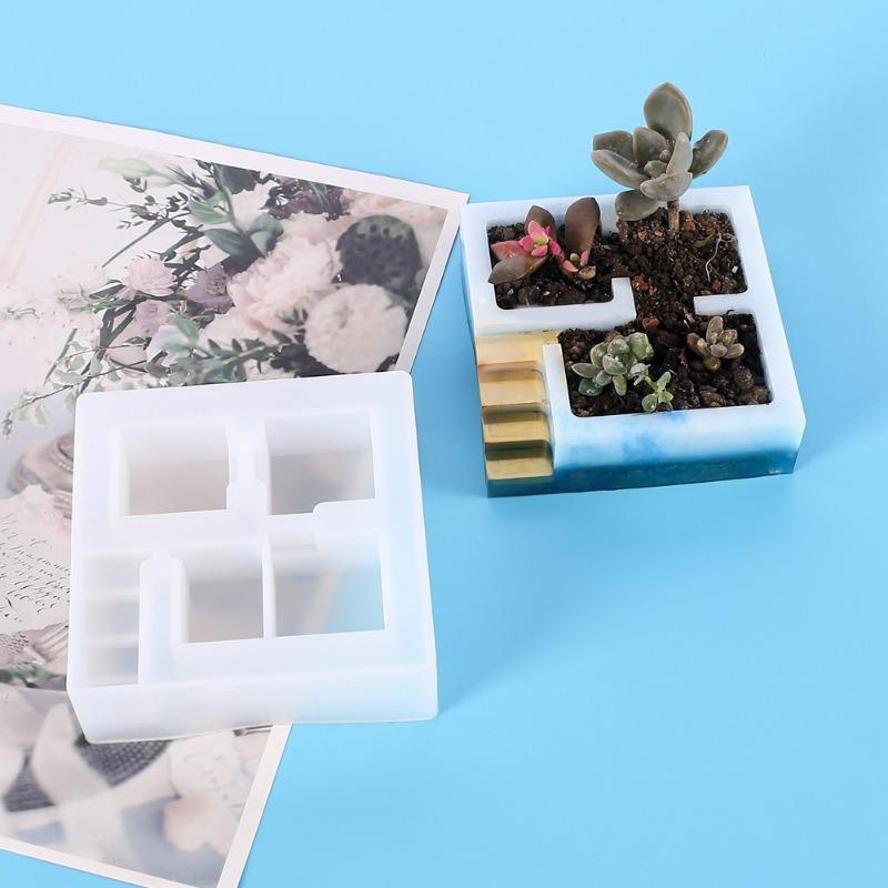 New Stair Building Plants Pot Molds Office Desk Storage Box Mold Silicone Planters Molds Concrete Candle Cup Mold Pottery Tools