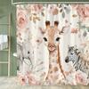 Cartoon Cat Shower Curtain, Plant leaves Bathroom Decorative Shower Curtain, Printed Fabric Home Curtain with Hooks