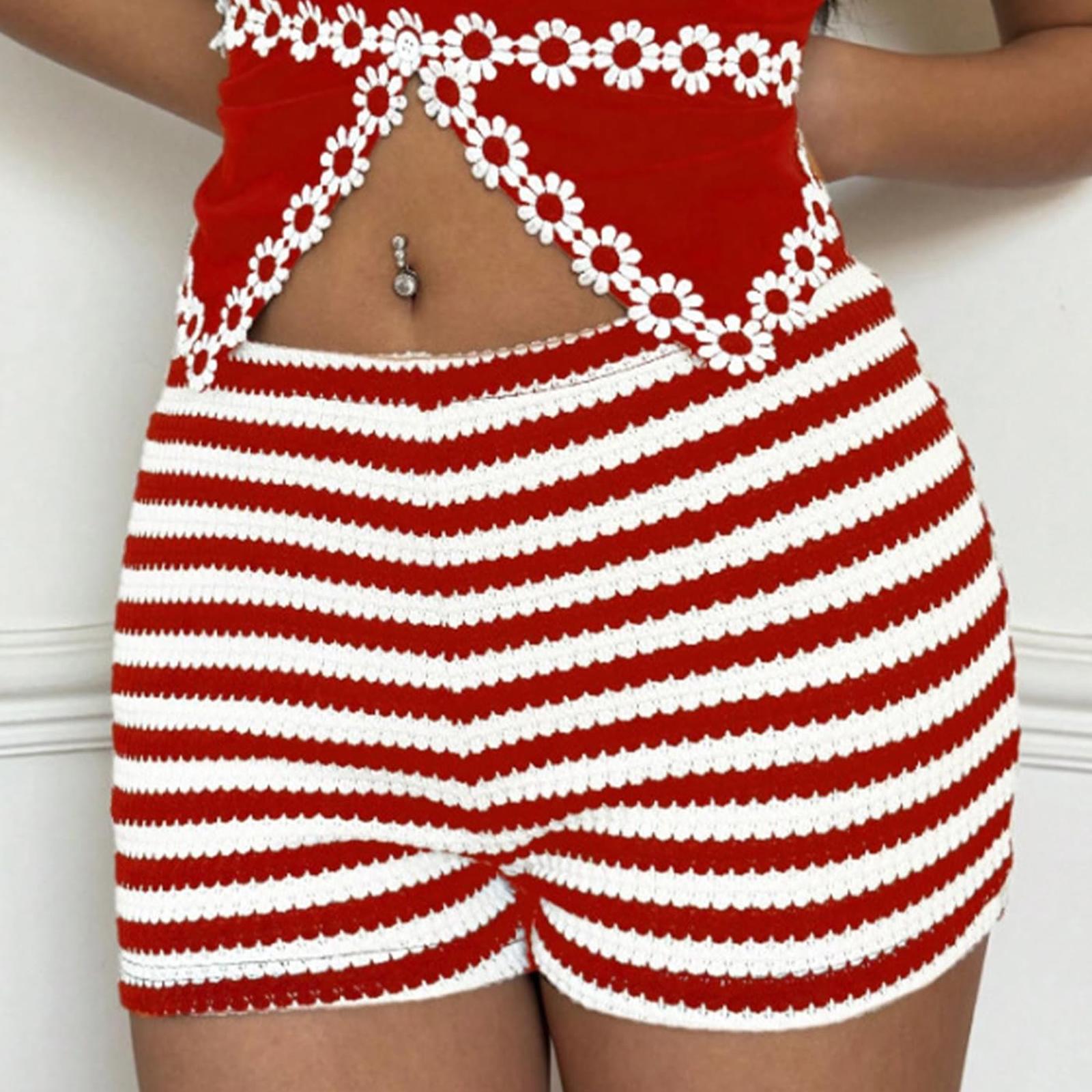 

Shorts For Women Striped Button Casual Loose Shorts XL червоний