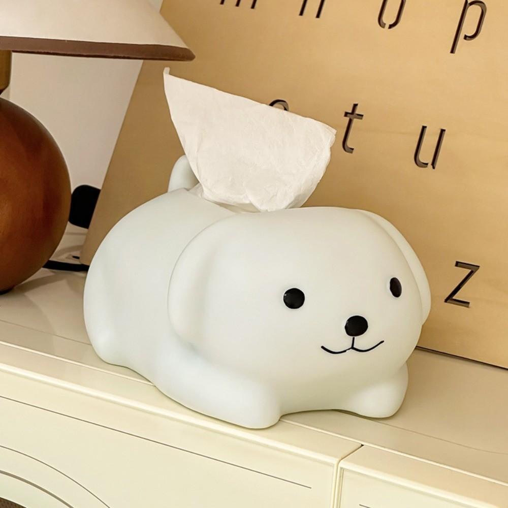 Decorative Little Dog Tissue Storage Box Figure Model Little White Dog Model Toy  Home Decoration