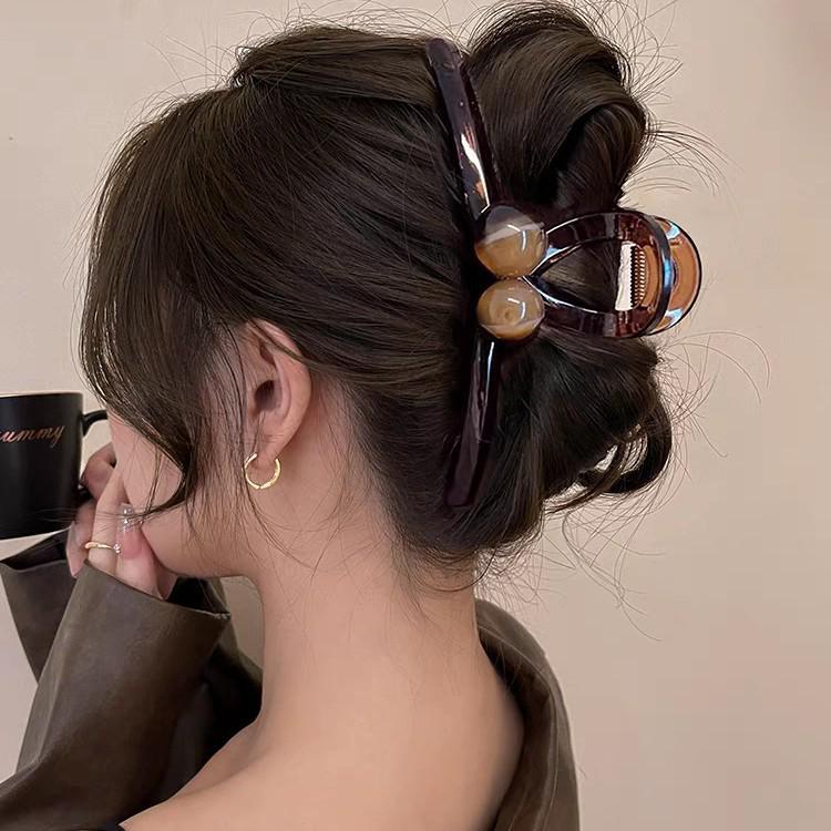 Špičková spona do vlasů Kávová perla 2025 pro ženy - Velkoobjemová žraločí spona do vlasů