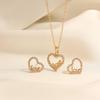 Inlaid Diamond Heart Necklace & Earrings Set - Gentle Style for Students