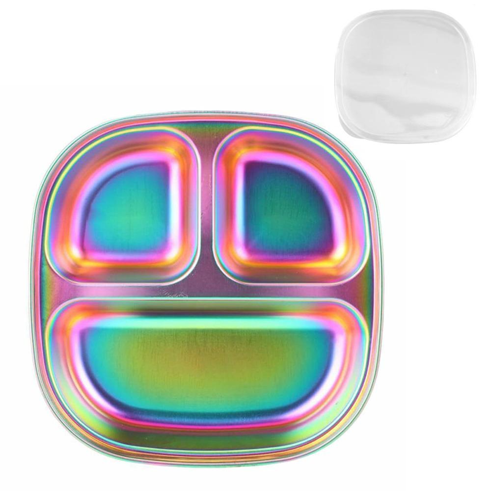 

Тарелка для контроля порций из нержавеющей стали 304 Ослепительная тарелка для салата и барбекю Ланч 1Pc Plate with Lids