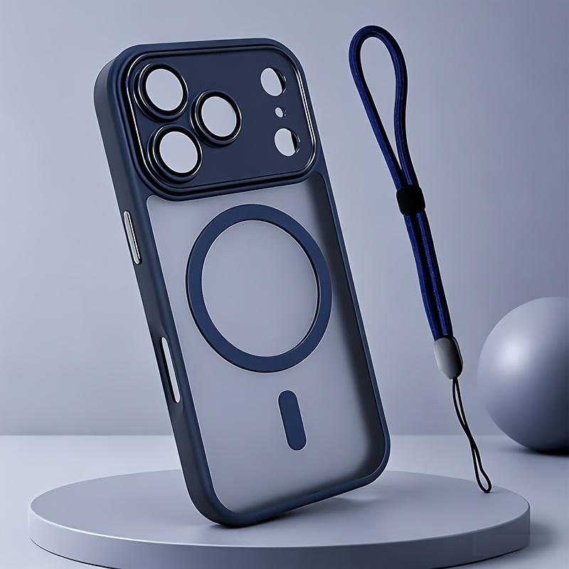 Magnetic Matte Translucent Shockproof Phone Case for 17 Air 16 15 14 13 12 11 Pro Max for Magsafe Back with Lanyard Cover