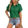 Dameslos Kortmouwig Shirt Reverskraag Enkele Rij Knopen Effen Kleur Casual Blouse Lente Zomer Forens Top