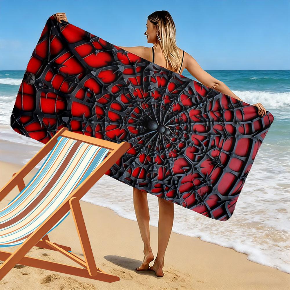 Black Spider Web On Red Background Beach Towel Quick-drying for Travel Outdoor Sports Jogging Beach and Swimming