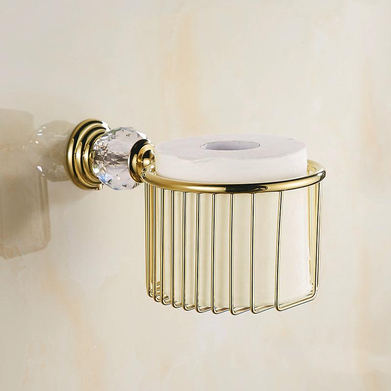Luxury Crystal Bathroom Accessories Set Gold Polished Bath Hardware Set Wall Mounted Bathroom Products Basket Rack