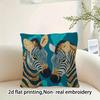 Teal Golden Vintage Zebra Double-Sided Decorative Pillowcase, Aqua Blue Modern Pattern Cushion Cover For Sofa Living Room