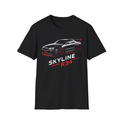 Skyline R34 GT-R T-Shirt – Black & Red JDM Car Graphic for Tuners & Fans