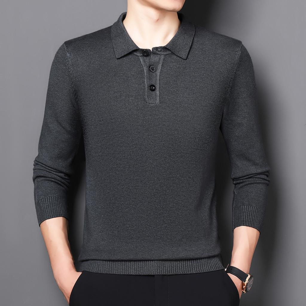 Autumn And Winter Lapel Sweater Medium And Thick Non-Fading Men'S Breathable Long-Sleeved Sweater