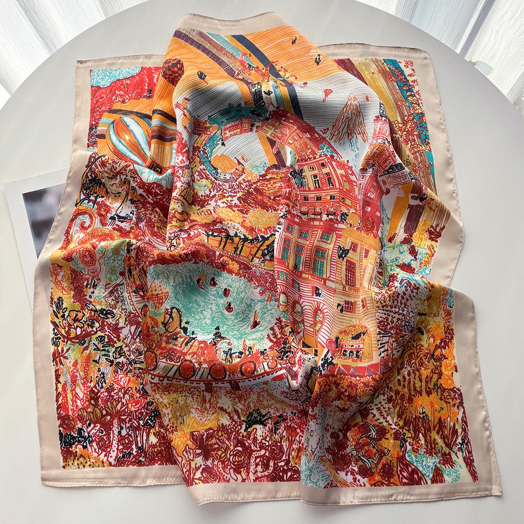 Dámský čtvercový šátek Imitace hedvábí Módní potisk Nákrčník Bandana Dámský šál Šátky Zavinovačka na hlavu Čelenka Kravaty